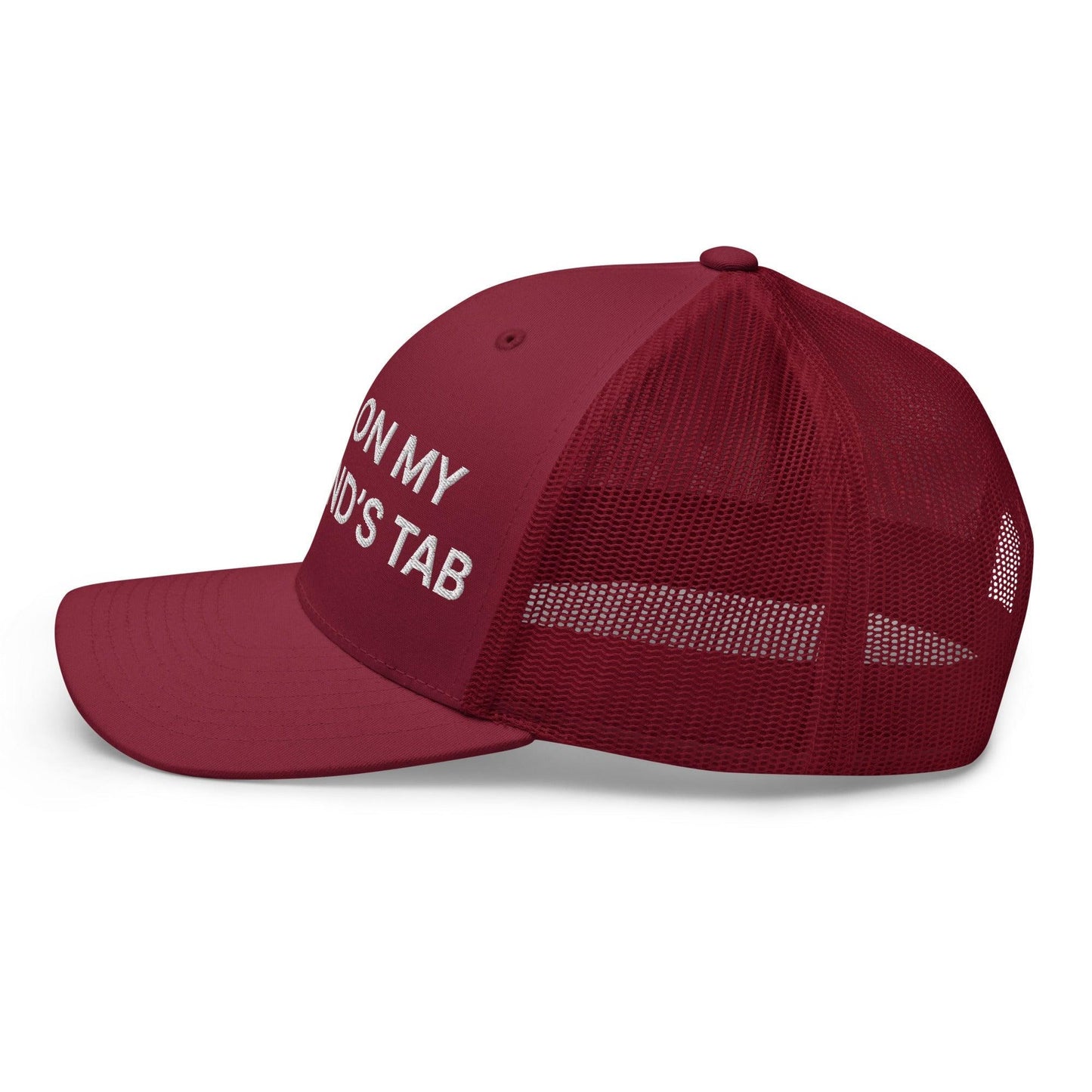 Put It on My Boyfriend's Tab Embroidered Mesh Trucker Hat Cranberry