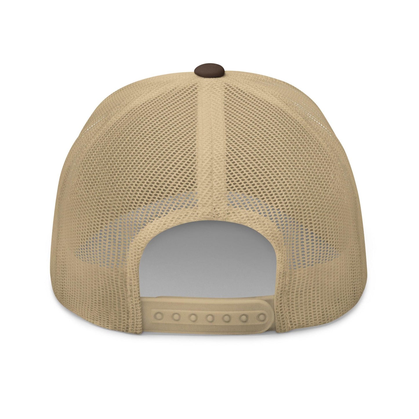 Put It on My Boyfriend's Tab Embroidered Mesh Trucker Hat Brown Khaki