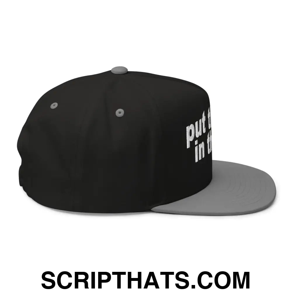 Put the Fries in the Bag Embroidered 5 Panel Flat Bill Brim Snapback Hat Black Grey