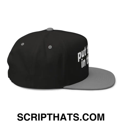 Put the Fries in the Bag Embroidered 5 Panel Flat Bill Brim Snapback Hat Black Grey