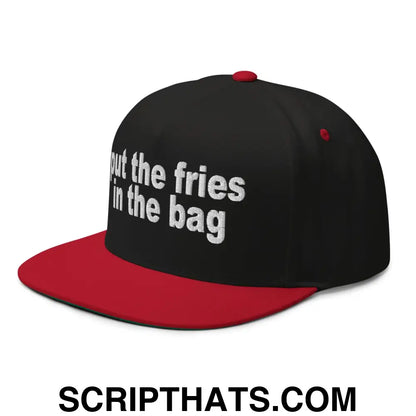 Put the Fries in the Bag Embroidered 5 Panel Flat Bill Brim Snapback Hat Black Red