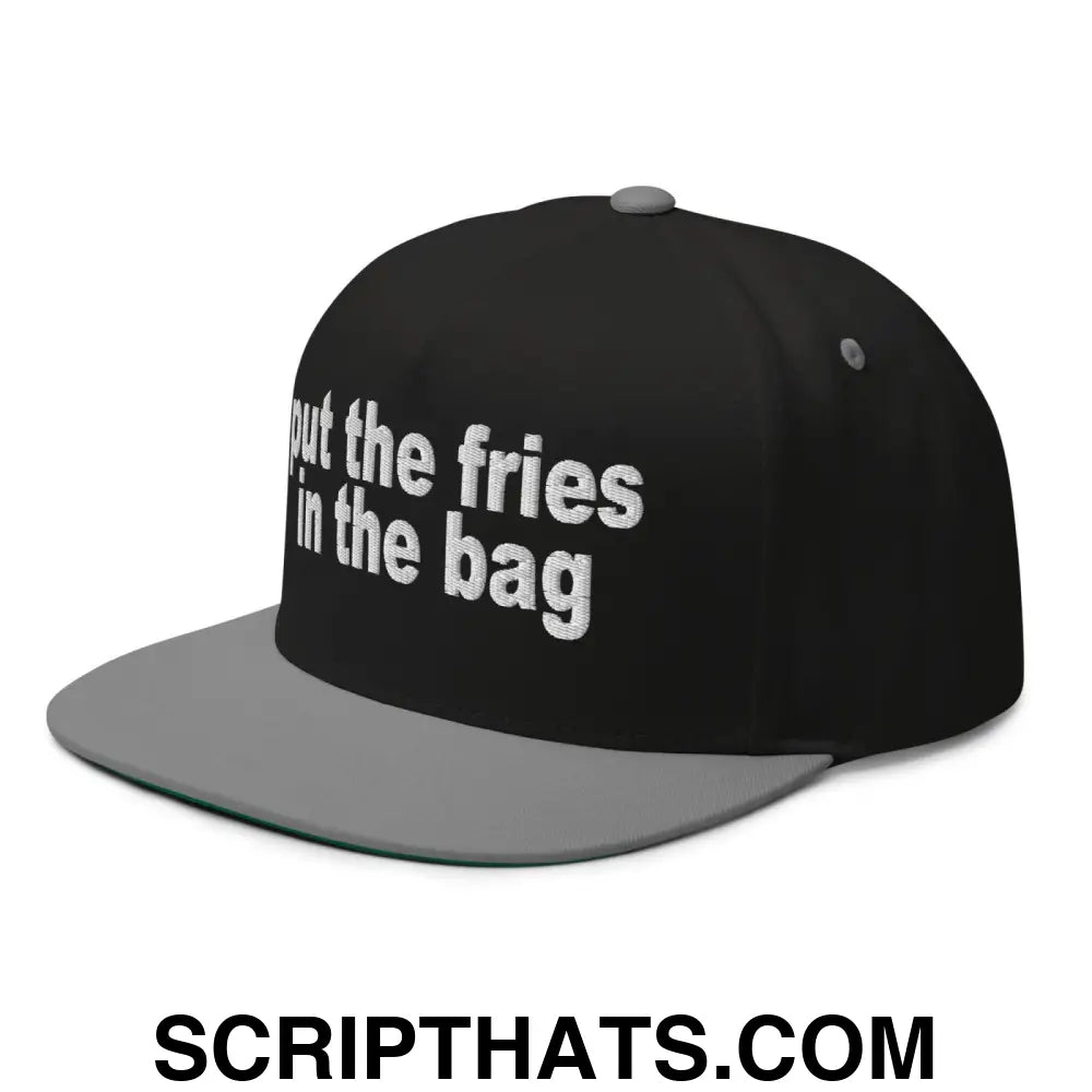 Put the Fries in the Bag Embroidered 5 Panel Flat Bill Brim Snapback Hat Black Grey