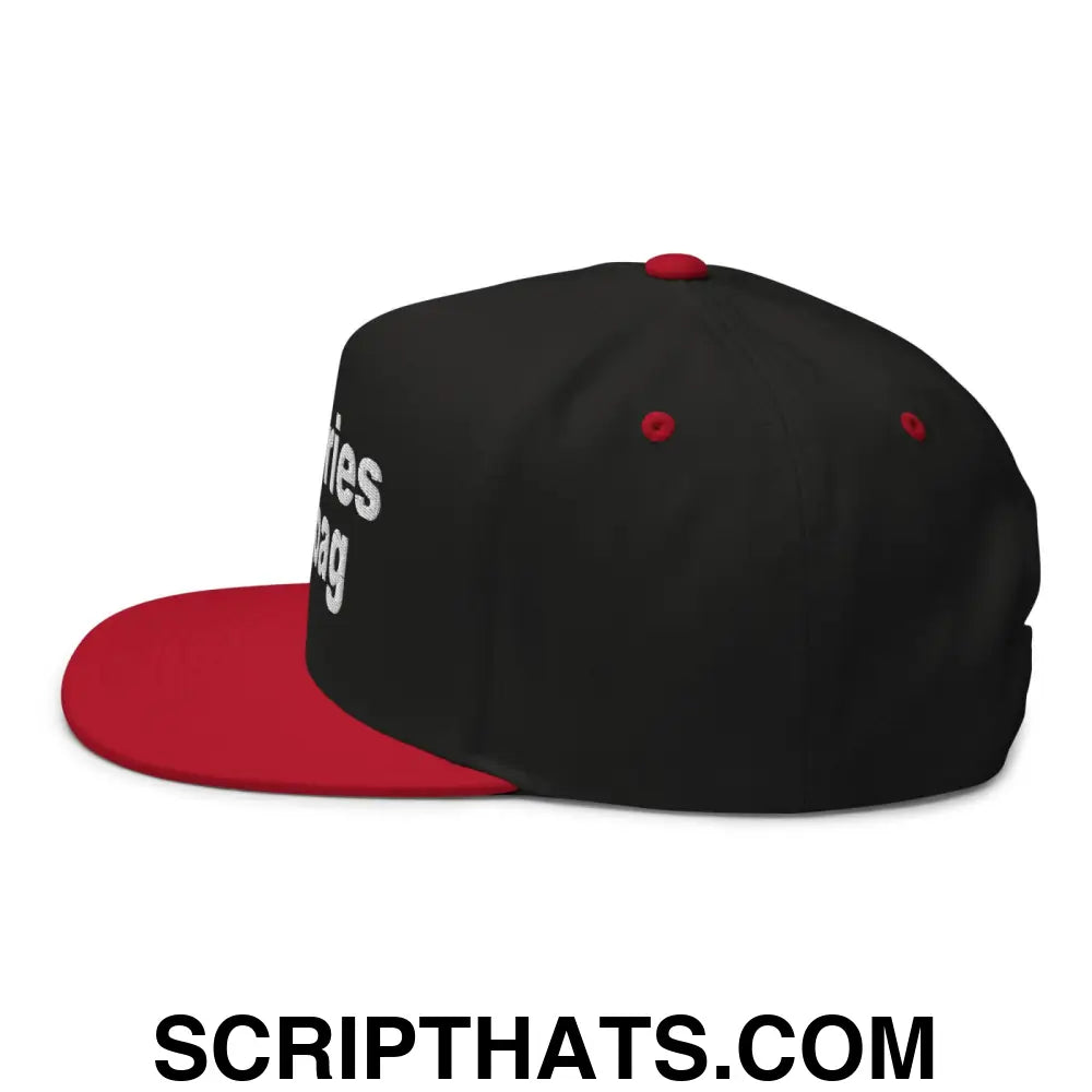 Put the Fries in the Bag Embroidered 5 Panel Flat Bill Brim Snapback Hat Black Red