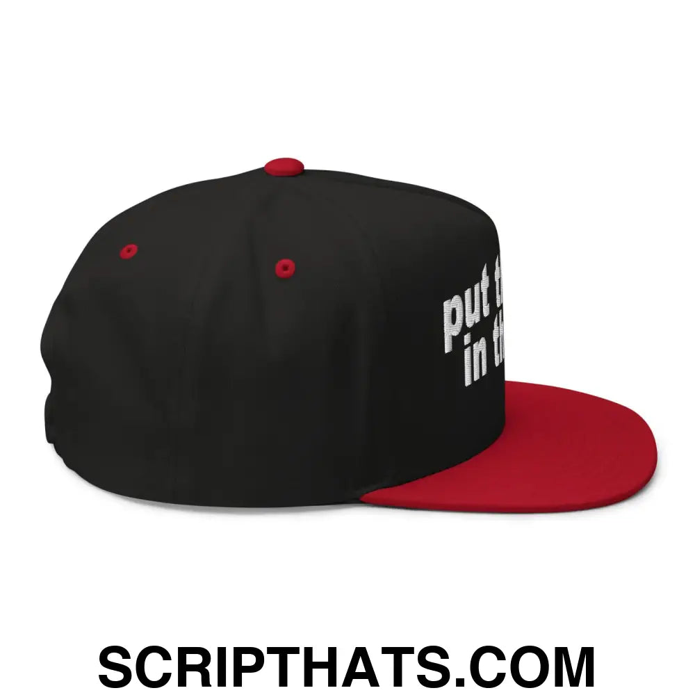 Put the Fries in the Bag Embroidered 5 Panel Flat Bill Brim Snapback Hat Black Red