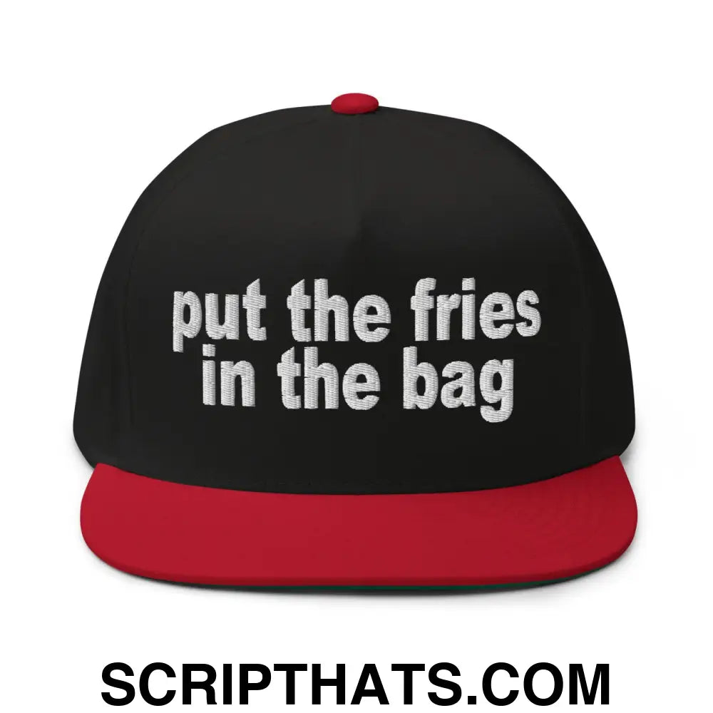 Put the Fries in the Bag Embroidered 5 Panel Flat Bill Brim Snapback Hat Black Red