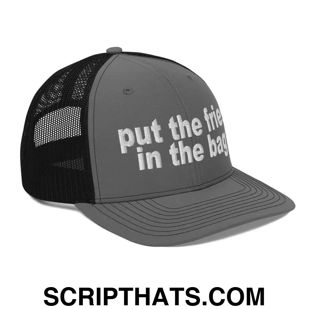 Put the Fries in the Bag Embroidered Classic Mesh Trucker Hat Charcoal Black