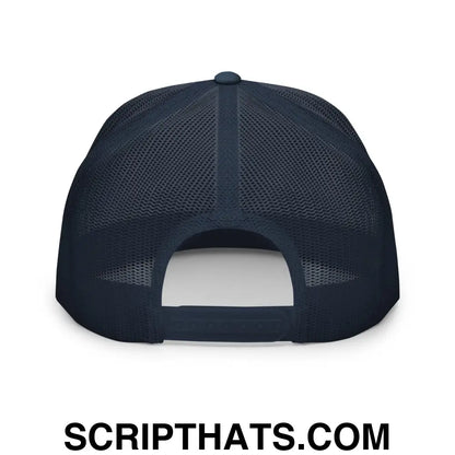 Put the Fries in the Bag Embroidered Mesh Flat Bill Brim Trucker Hat Navy