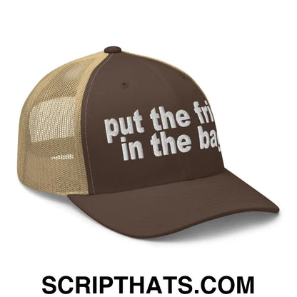 Put the Fries in the Bag Embroidered Mesh Trucker Hat Brown Khaki