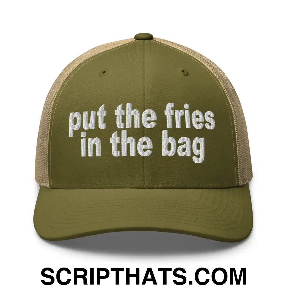 Put the Fries in the Bag Embroidered Mesh Trucker Hat Moss Khaki