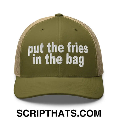 Put the Fries in the Bag Embroidered Mesh Trucker Hat Moss Khaki