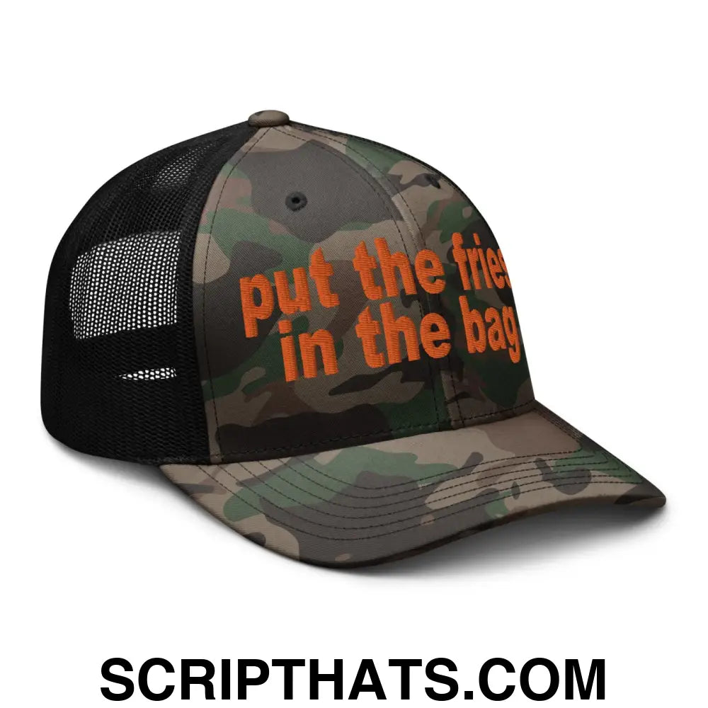 Put the Fries in the Bag Embroidered Orange Camo Trucker Hat Camo Black