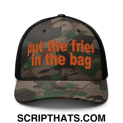 Put the Fries in the Bag Embroidered Orange Camo Trucker Hat Camo Black