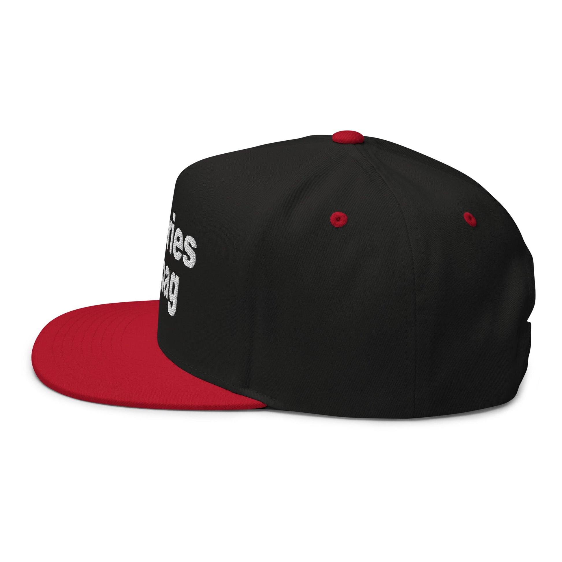 Put the Fries in the Bag Embroidered 5 Panel Flat Bill Brim Snapback Hat Black Red