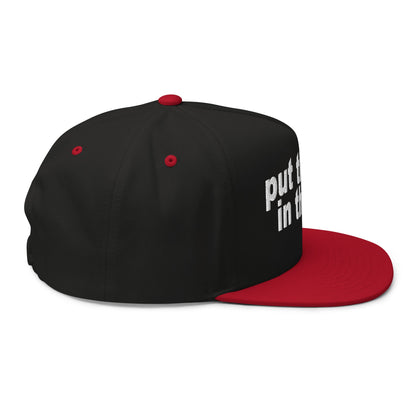 Put the Fries in the Bag Embroidered 5 Panel Flat Bill Brim Snapback Hat Black Red