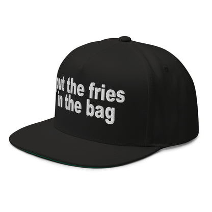 Put the Fries in the Bag Embroidered 5 Panel Flat Bill Brim Snapback Hat Black