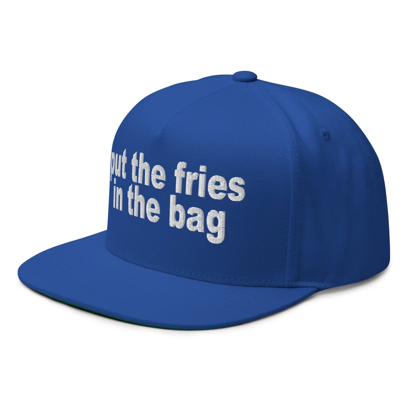 Put the Fries in the Bag Embroidered 5 Panel Flat Bill Brim Snapback Hat Royal Blue