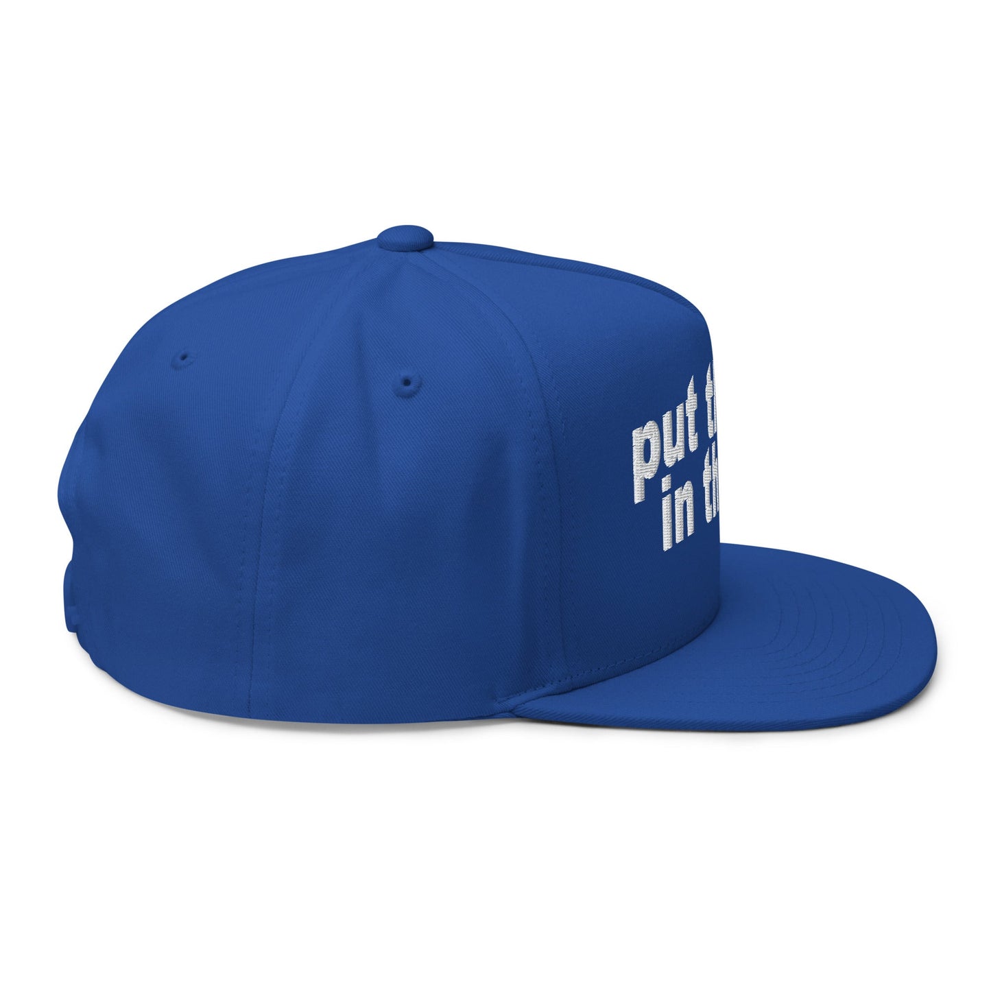 Put the Fries in the Bag Embroidered 5 Panel Flat Bill Brim Snapback Hat Royal Blue