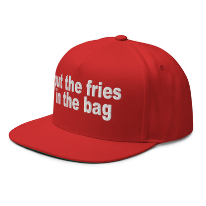 Put the Fries in the Bag Embroidered 5 Panel Flat Bill Brim Snapback Hat Red