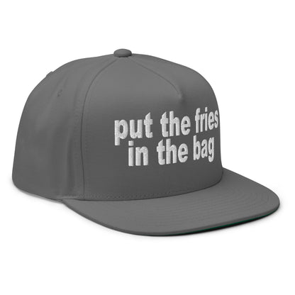 Put the Fries in the Bag Embroidered 5 Panel Flat Bill Brim Snapback Hat Grey