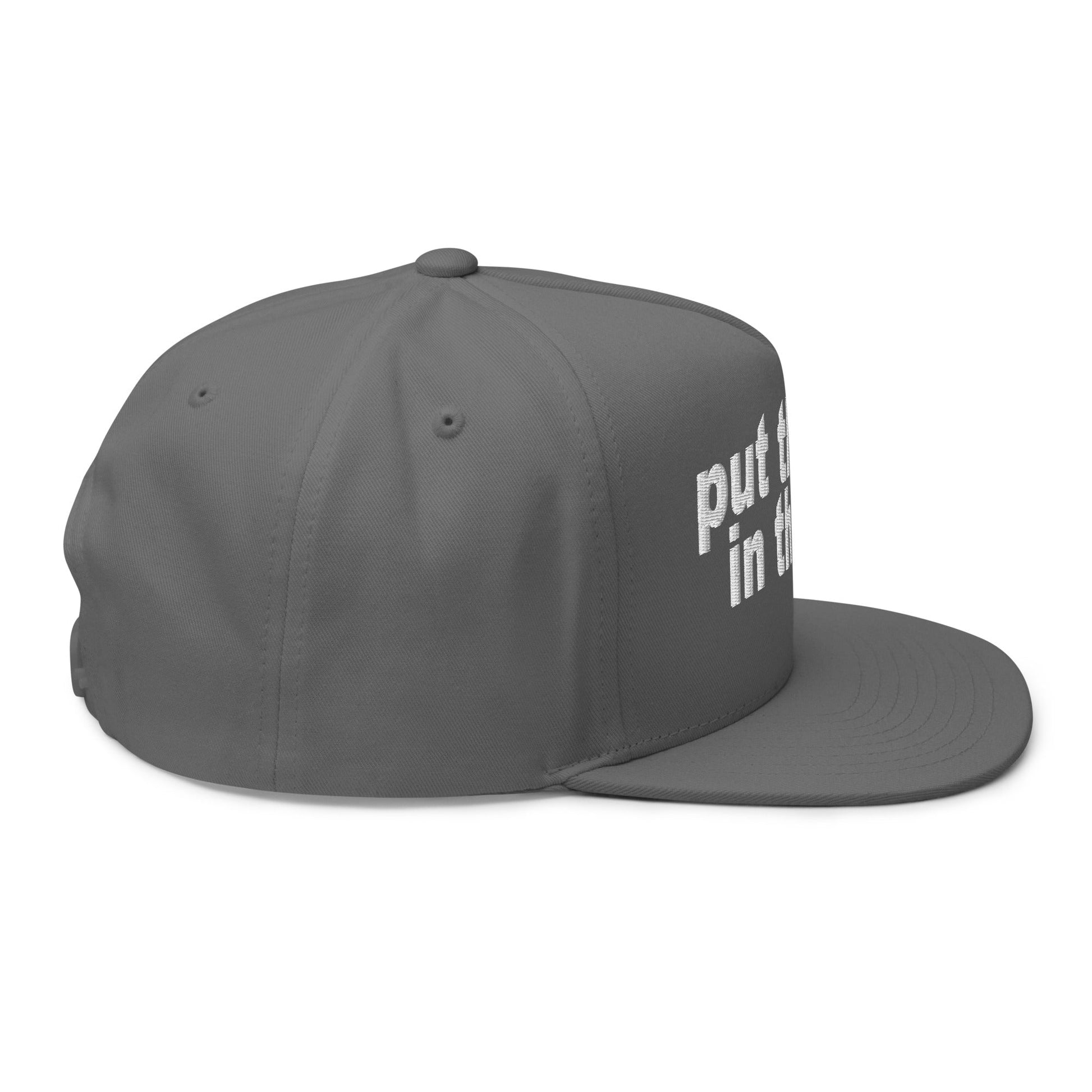 Put the Fries in the Bag Embroidered 5 Panel Flat Bill Brim Snapback Hat Grey