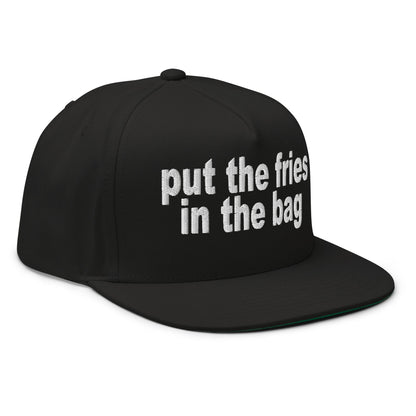 Put the Fries in the Bag Embroidered 5 Panel Flat Bill Brim Snapback Hat Black