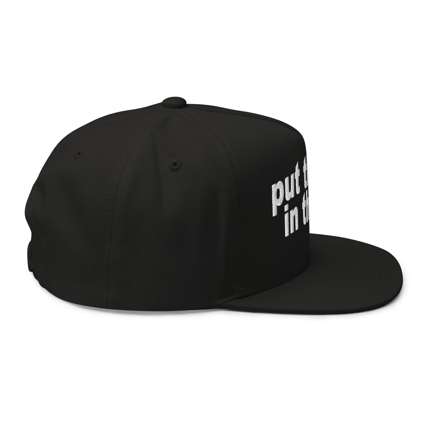 Put the Fries in the Bag Embroidered 5 Panel Flat Bill Brim Snapback Hat Black