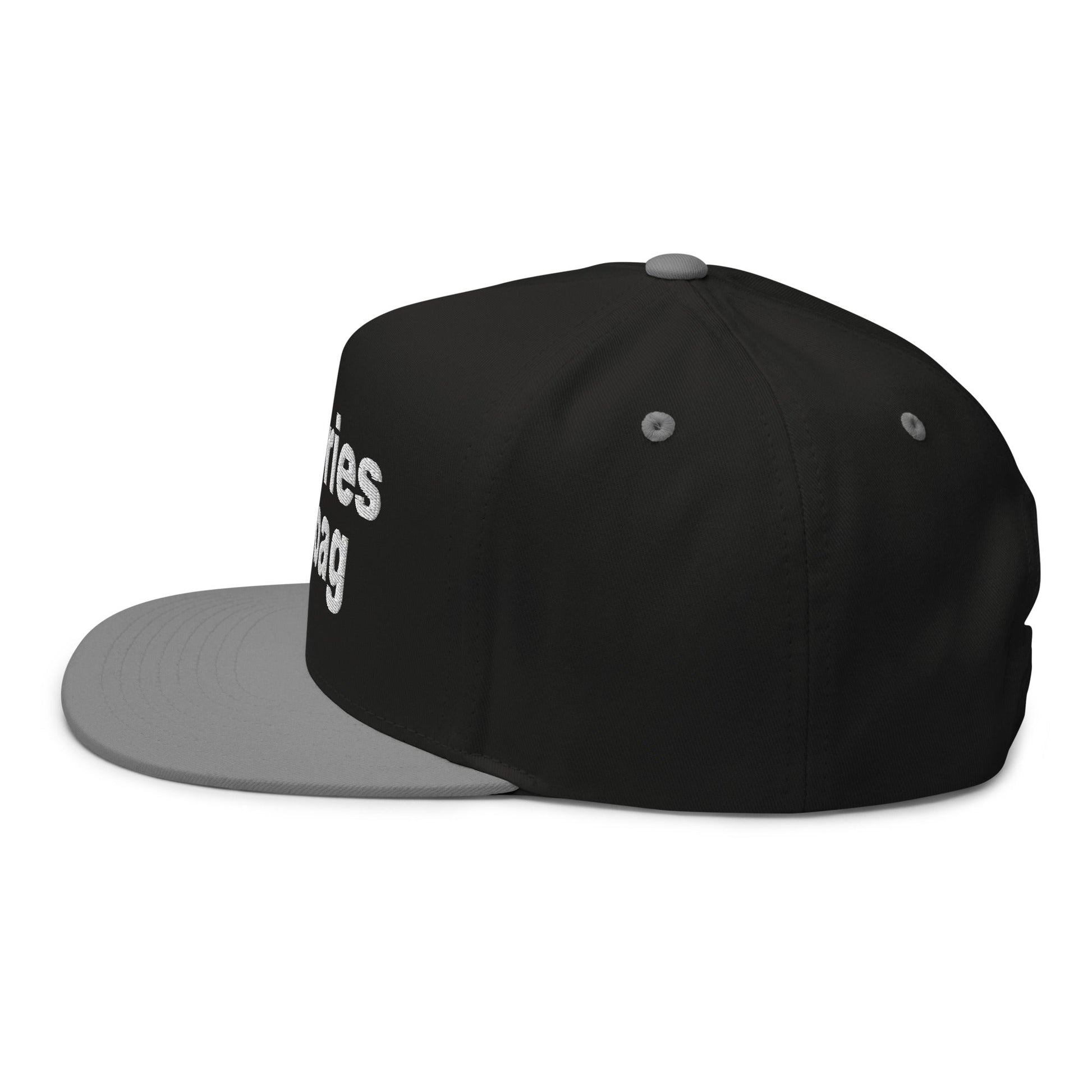 Put the Fries in the Bag Embroidered 5 Panel Flat Bill Brim Snapback Hat Black Grey