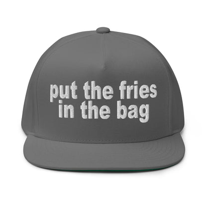 Put the Fries in the Bag Embroidered 5 Panel Flat Bill Brim Snapback Hat Grey