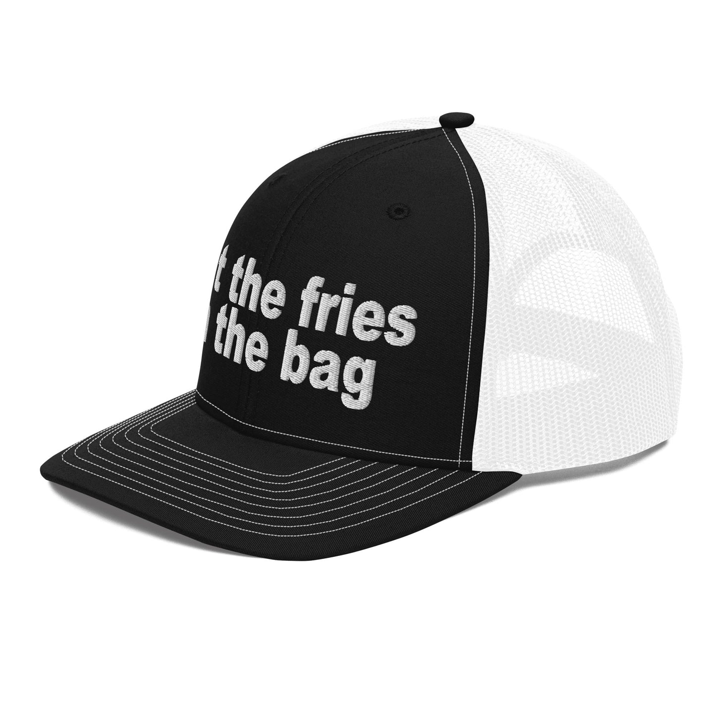 Put the Fries in the Bag Embroidered Classic Mesh Trucker Hat Black White