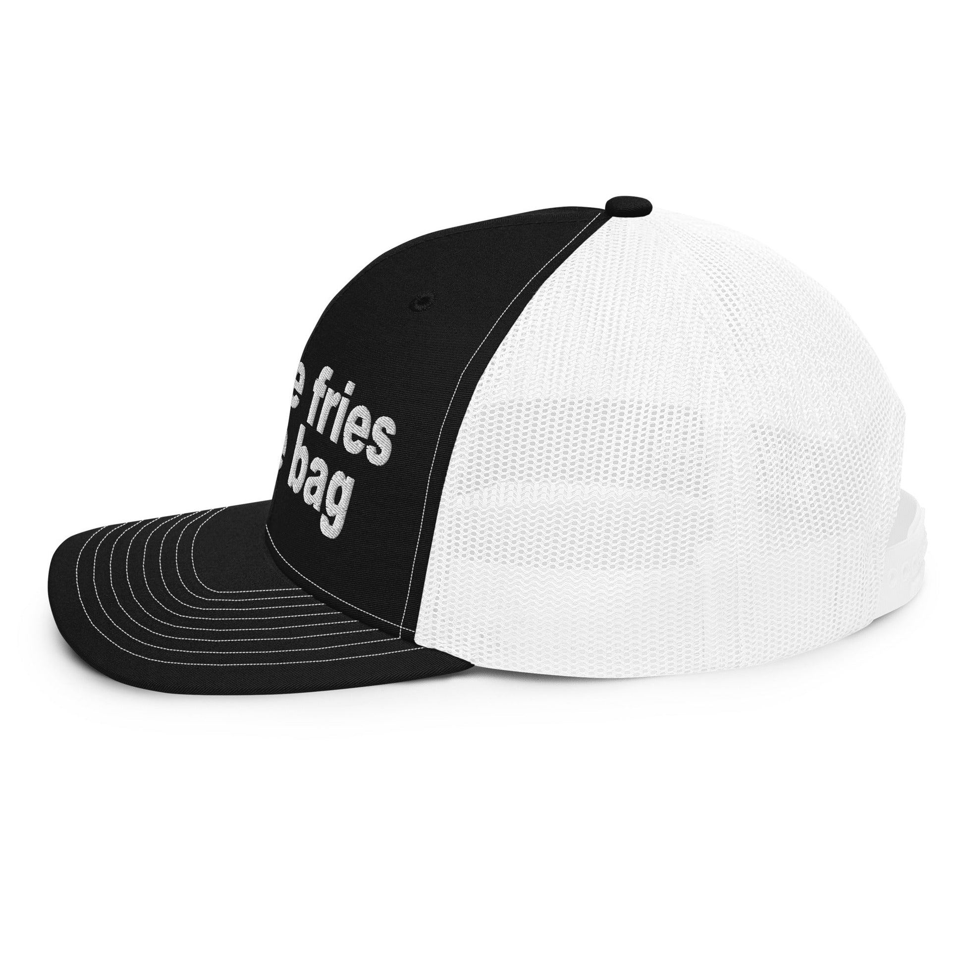 Put the Fries in the Bag Embroidered Classic Mesh Trucker Hat Black White