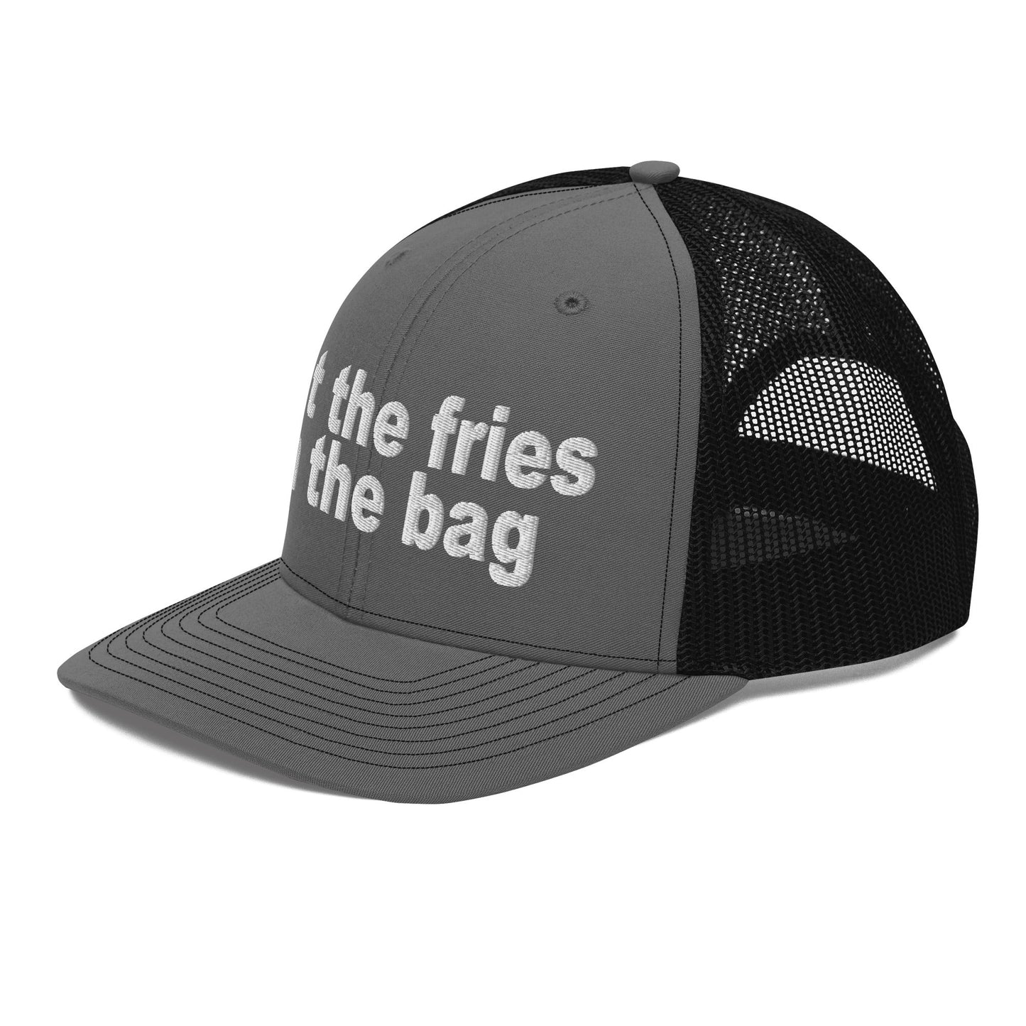 Put the Fries in the Bag Embroidered Classic Mesh Trucker Hat Charcoal Black