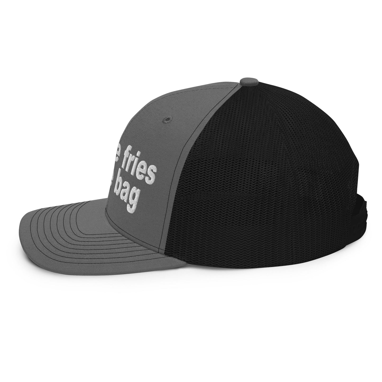 Put the Fries in the Bag Embroidered Classic Mesh Trucker Hat Charcoal Black