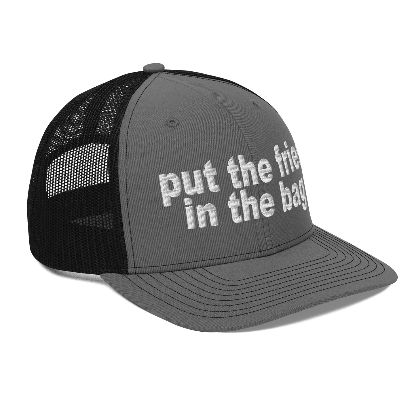 Put the Fries in the Bag Embroidered Classic Mesh Trucker Hat Charcoal Black