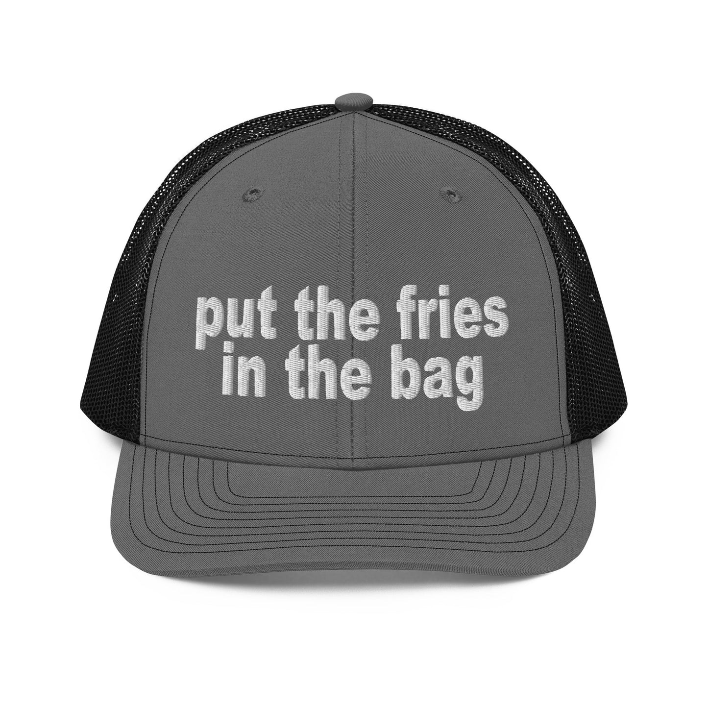 Put the Fries in the Bag Embroidered Classic Mesh Trucker Hat Charcoal Black