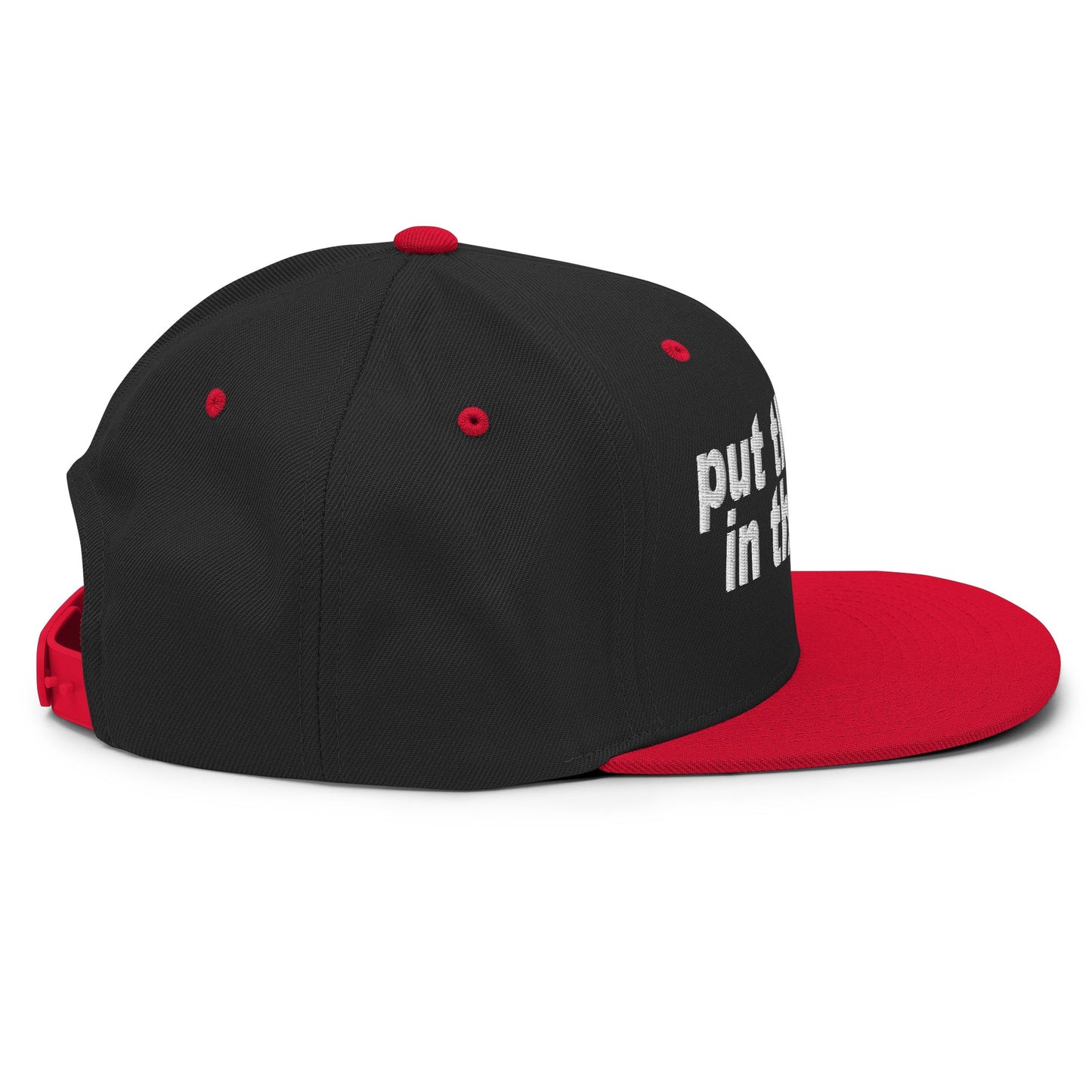 Put the Fries in the Bag Embroidered Flat Bill Brim Snapback Hat Black Red