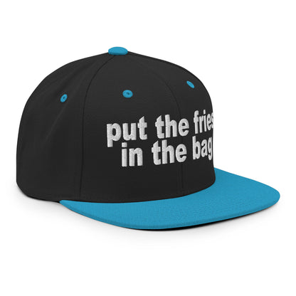 Put the Fries in the Bag Embroidered Flat Bill Brim Snapback Hat Black Teal