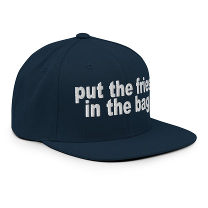 Put the Fries in the Bag Embroidered Flat Bill Brim Snapback Hat Dark Navy