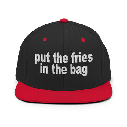 Put the Fries in the Bag Embroidered Flat Bill Brim Snapback Hat Black Red