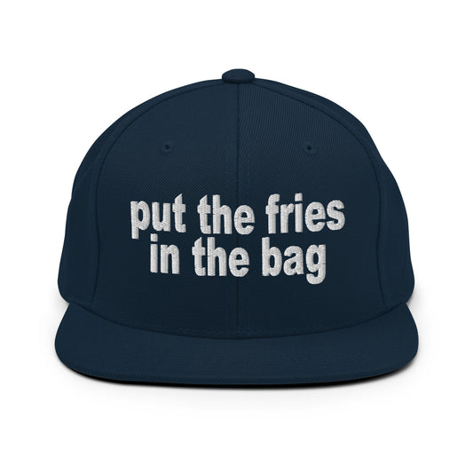 Put the Fries in the Bag Embroidered Flat Bill Brim Snapback Hat Dark Navy