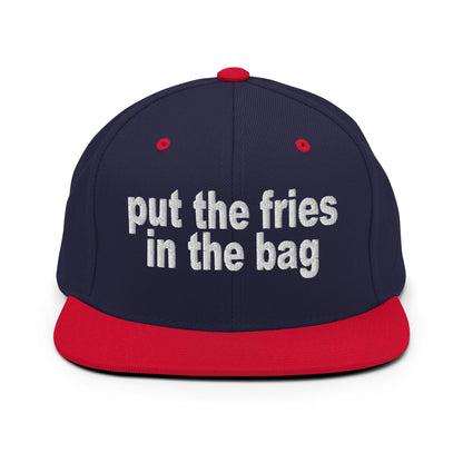 Put the Fries in the Bag Embroidered Flat Bill Brim Snapback Hat Navy Red