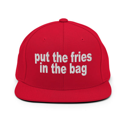 Put the Fries in the Bag Embroidered Flat Bill Brim Snapback Hat Red