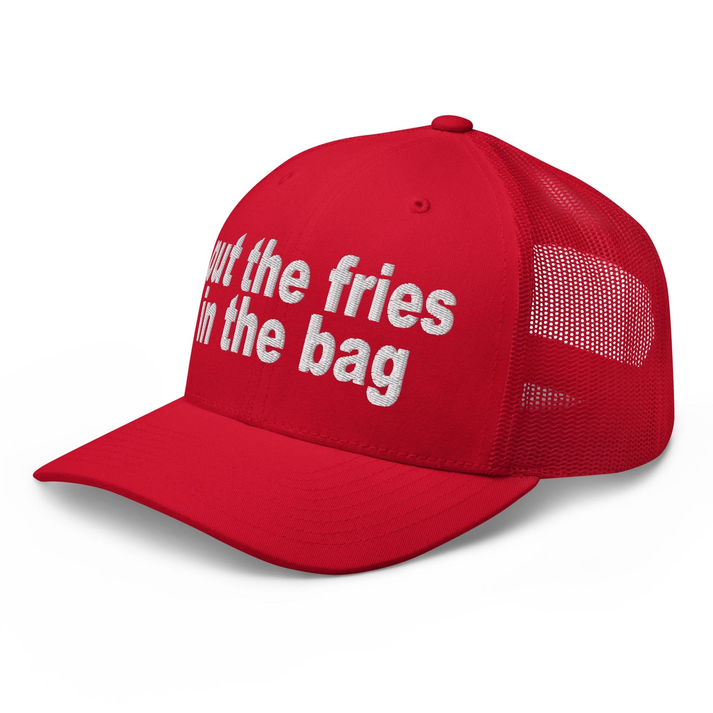 Put the Fries in the Bag Embroidered Mesh Trucker Hat Red