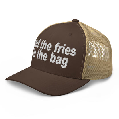 Put the Fries in the Bag Embroidered Mesh Trucker Hat Brown Khaki