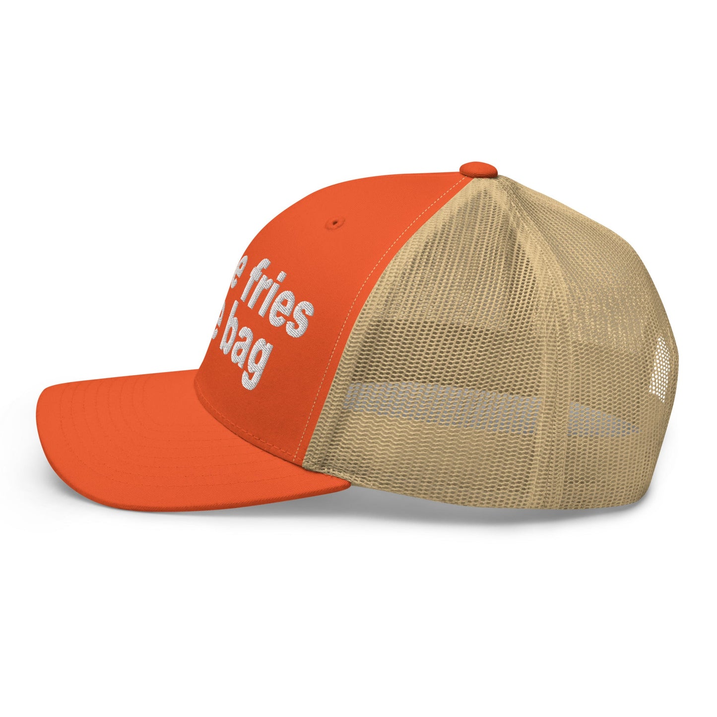 Put the Fries in the Bag Embroidered Mesh Trucker Hat Rustic Orange Khaki