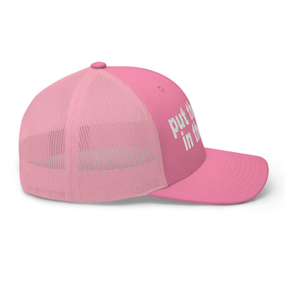 Put the Fries in the Bag Embroidered Mesh Trucker Hat Pink