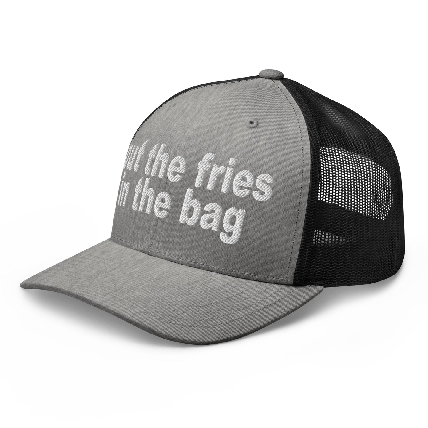 Put the Fries in the Bag Embroidered Mesh Trucker Hat Heather Black