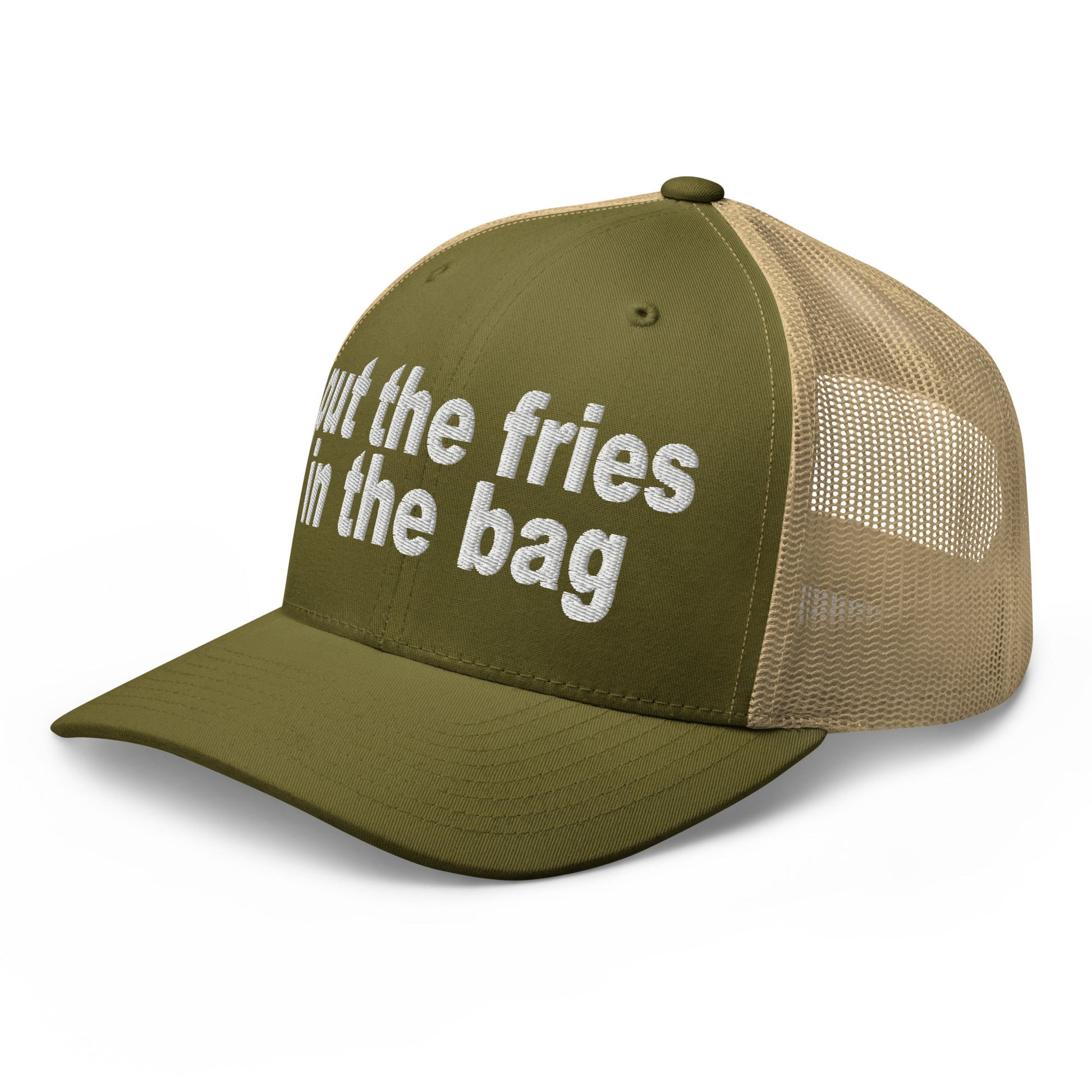 Put the Fries in the Bag Embroidered Mesh Trucker Hat Moss Khaki