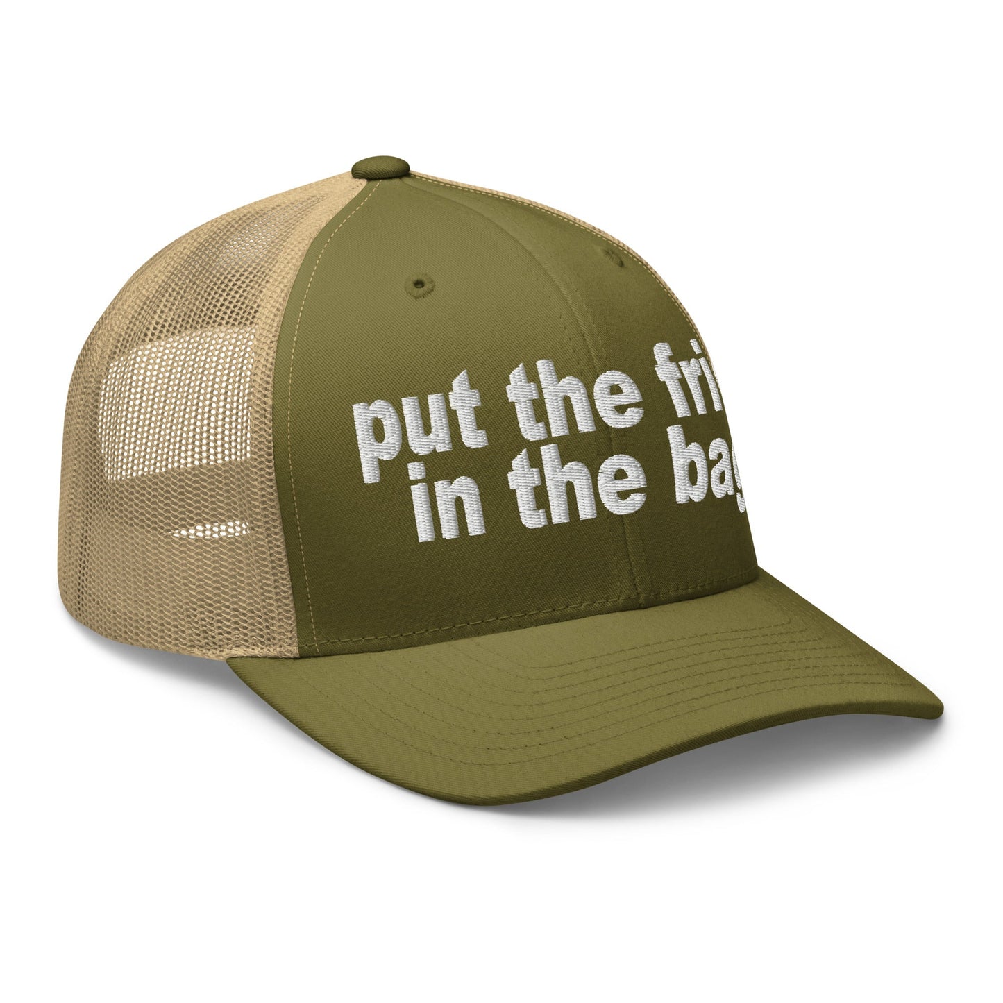 Put the Fries in the Bag Embroidered Mesh Trucker Hat Moss Khaki