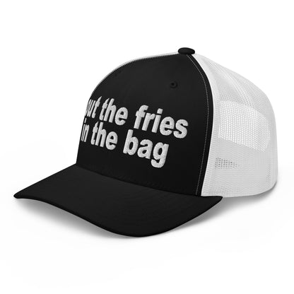 Put the Fries in the Bag Embroidered Mesh Trucker Hat Black White