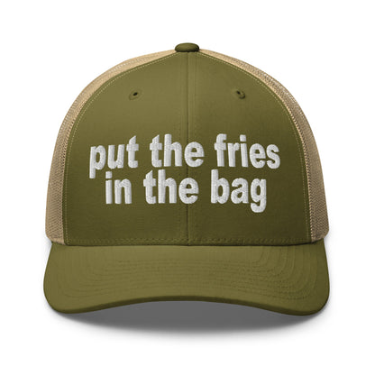 Put the Fries in the Bag Embroidered Mesh Trucker Hat Moss Khaki